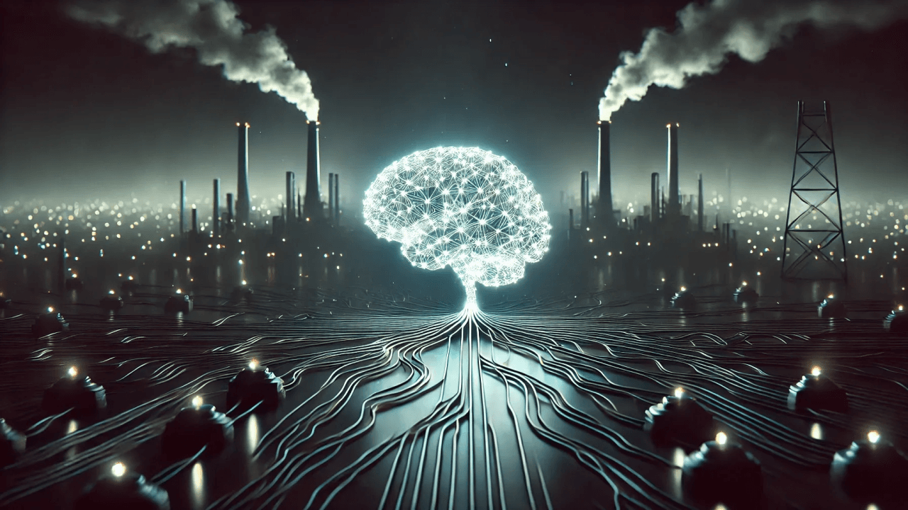 graphic of AI with energy plant towers