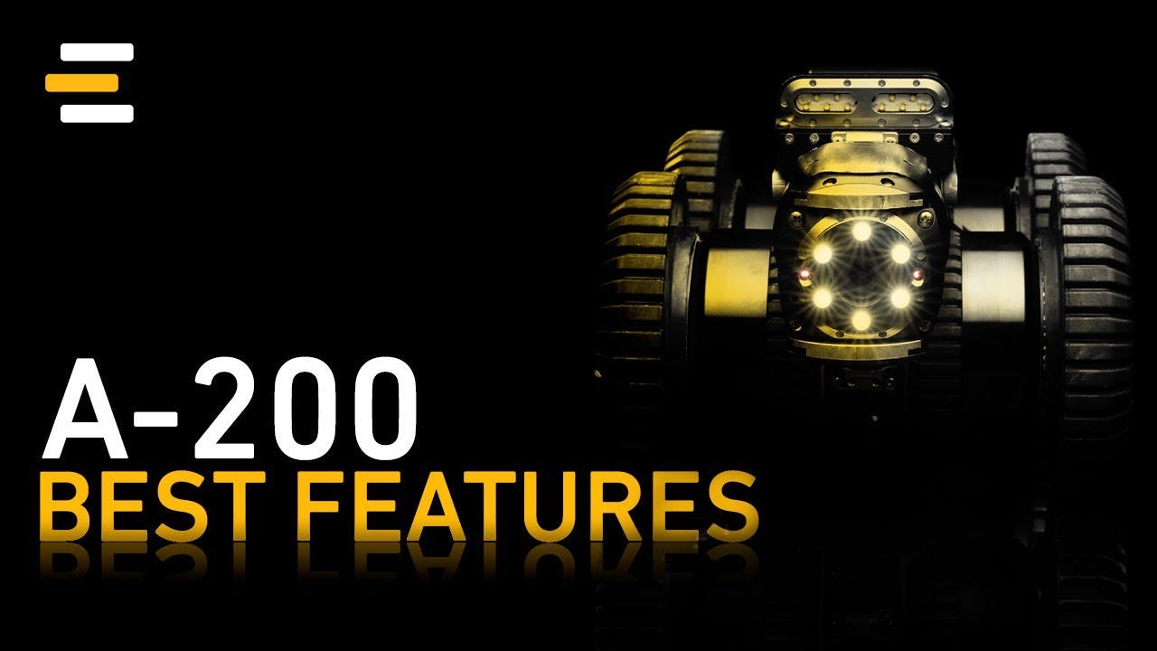 A200 Best Features Video Thumbnail.  Pipe Crawler with black background
