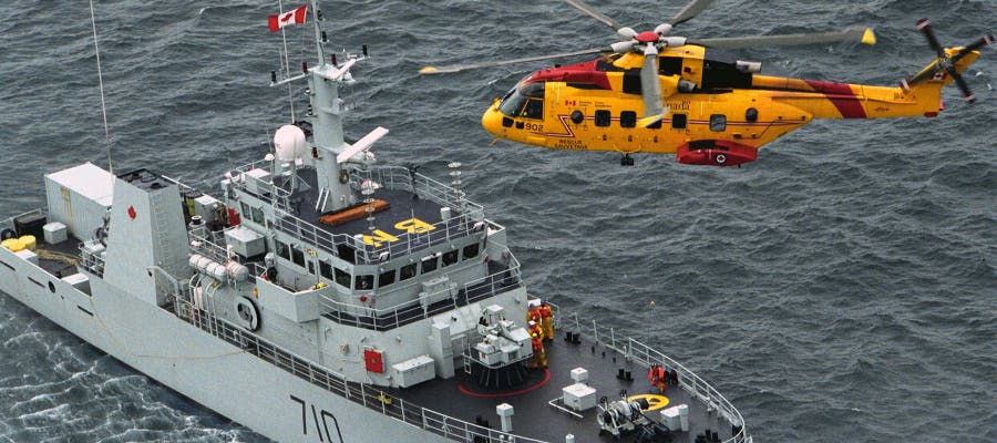 Ship and helicopter
