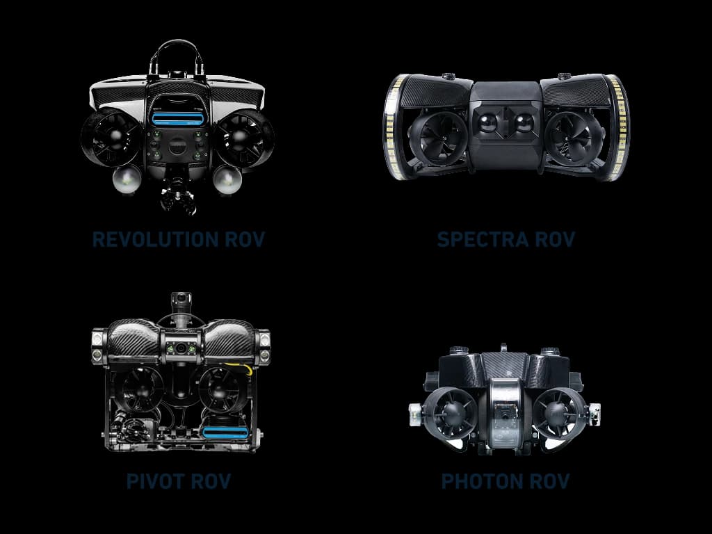 SPECTRA ROV, PIVOT ROV, REVOLUTION ROV, PHOTON ROV
Deep Trekker underwater ROVs
inspection ROVs