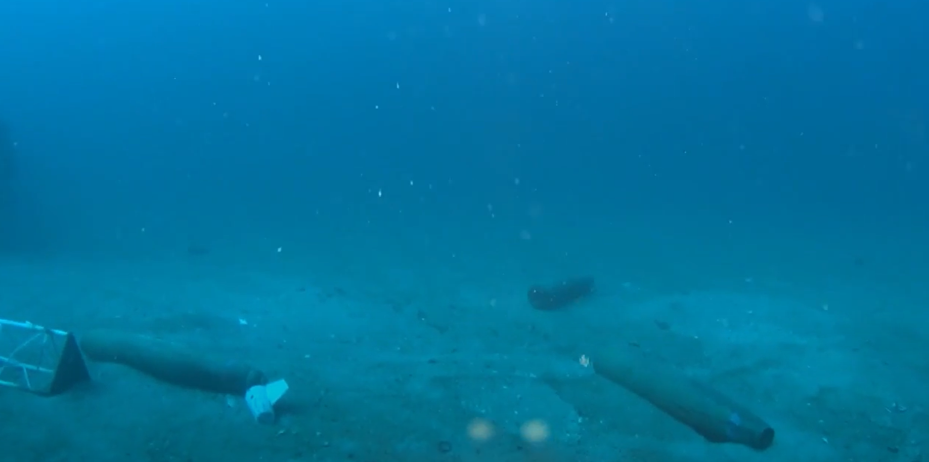 Underwater view from a DTG3 ROV showing dud munitions