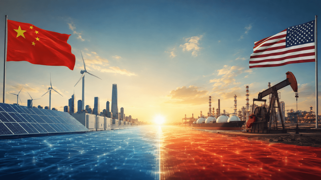 split image showing China energy on the left and US energy on the right
