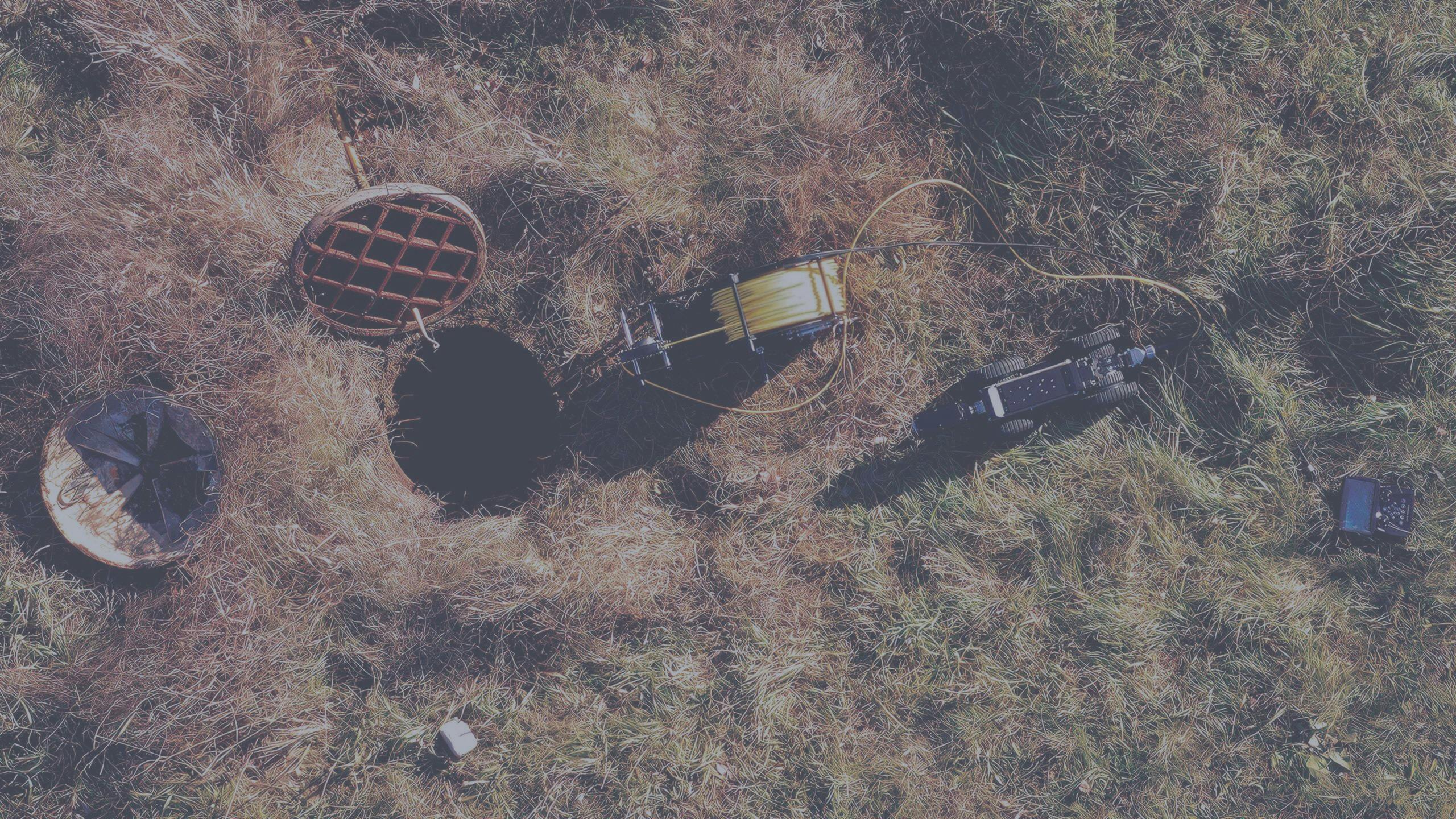 Pipe Crawler on a field beside manhole