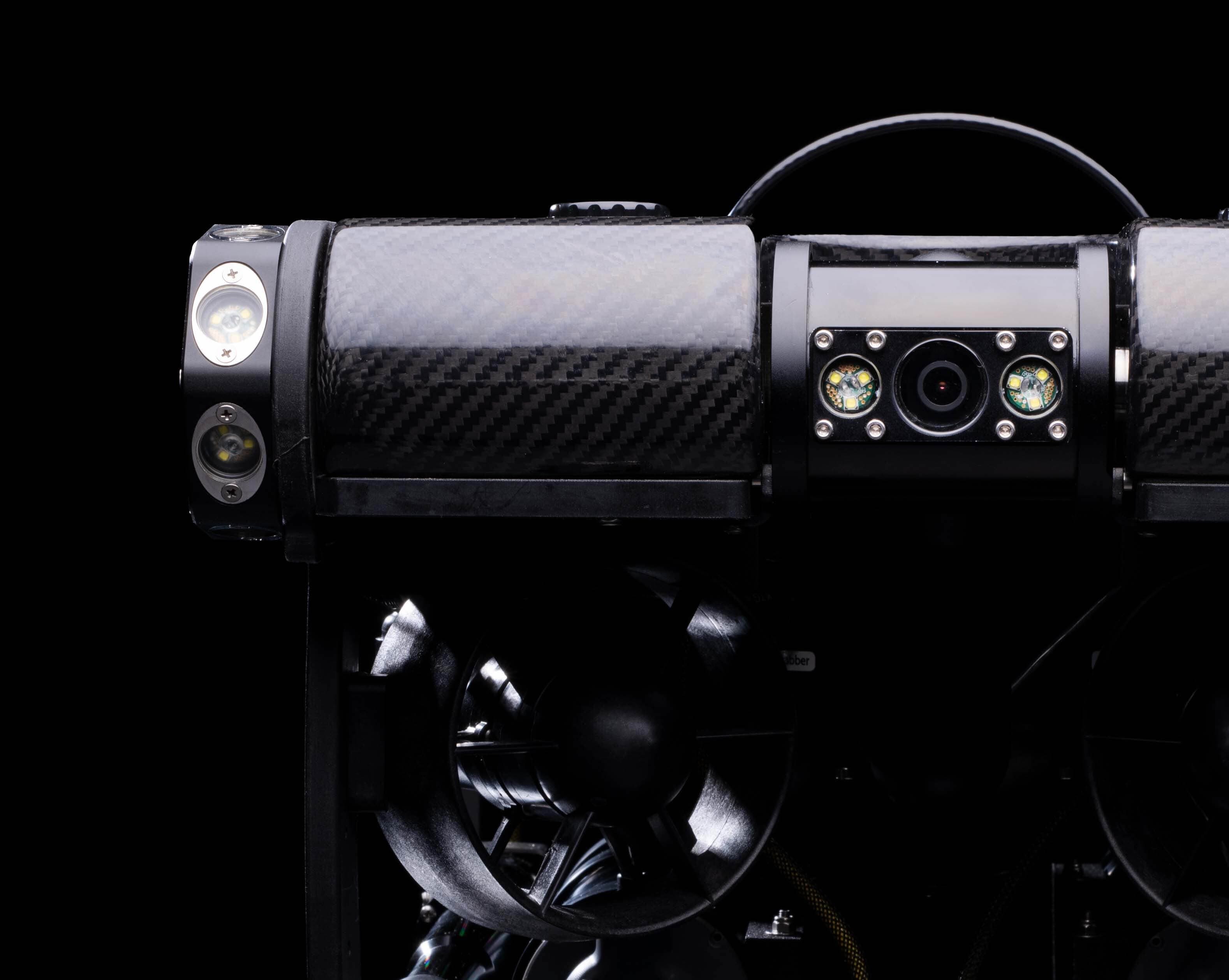 Deep Trekker Pivot ROV showcasing enhanced 4k Camera in black background